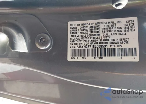 2008 Honda Element Ex z USA, uszkodzony, nr VIN 5J6YH28718L009531